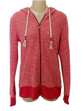 Roxy Womens Medium Salmon Knit Zip-Up Hoodie Jacket With Rope Drawstrings